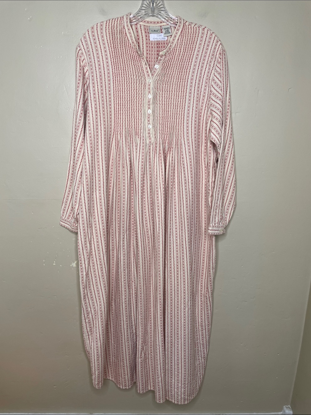 VINTAGE LL Bean Dobby Stripe Flannel Victorian Sleepwear Granny Nightgown Large - Picture 13 of 13